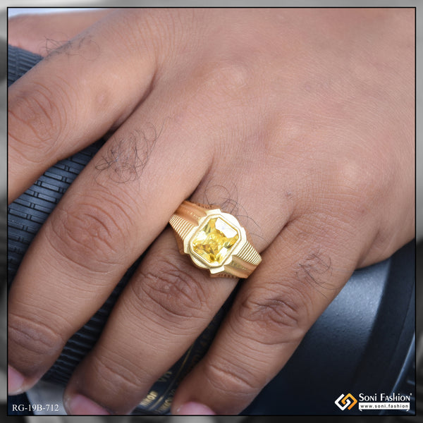 1 Gram Gold Plated Yellow Stone Ring for Men - Style B712