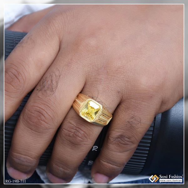 1 Gram Gold Plated Yellow Stone Ring for Men - Style B711