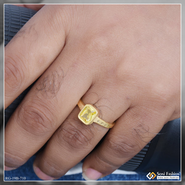 1 Gram Gold Plated Yellow Stone Ring for Men - Style B710