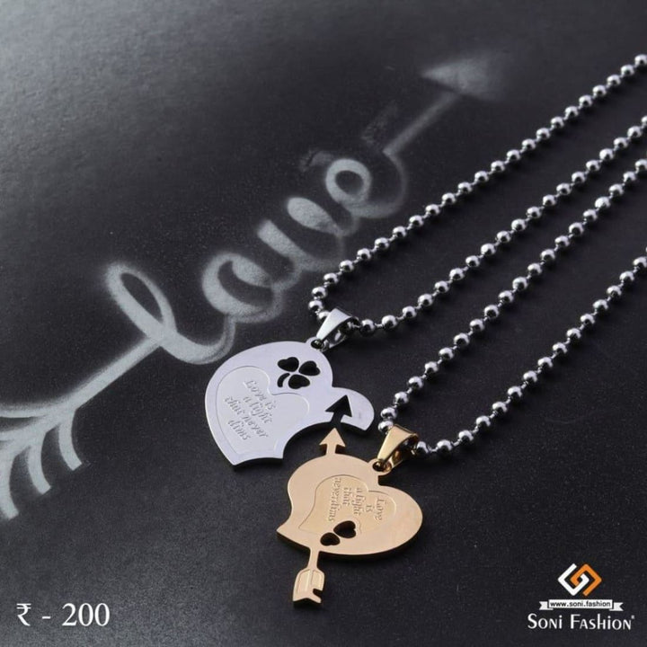 Heart with Arrow Couple Chain Pendant Set Stainless Steel Valentine Day Style A010