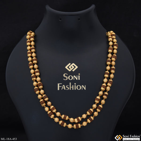 2 In 1 Gold Plated Rudraksha Mala for Men - Style A453