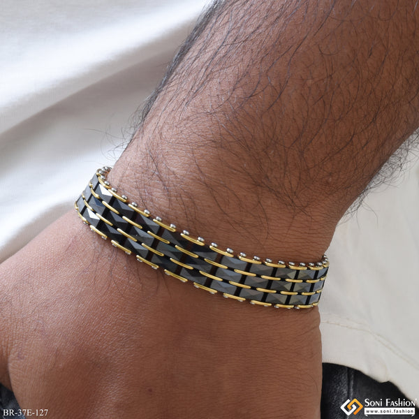 3 Line Black & Golden Color Ceramic Bracelet for Men - Style E127