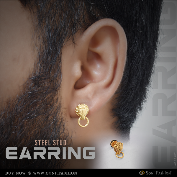 Golden Wolf Face Surgical Steel Stud Earring for Men (1 Pc) - Style A027