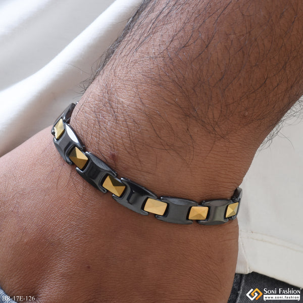 Artisanal Design Black & Golden Color Ceramic Bracelet for Men - Style E126