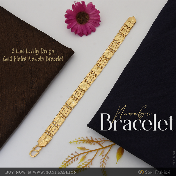 2 Line Lovely Design Gold Plated Nawabi Bracelet for Men - Style D064