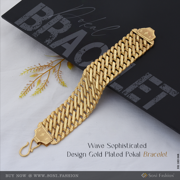 Wave Sophisticated Design Gold Plated Pokal Bracelet for Men - Style D068