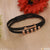 Black leather bracelet with rose flower charm - Anchor Rose Gold Glossy Chain Pattern, Style A859