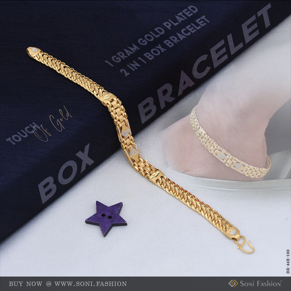 1 Gram Gold Plated 2 In 1 Box Bracelet for Men - Style E169