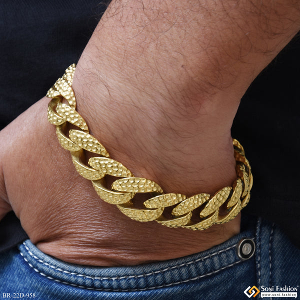Golden Color Stainless Steel Cuban Link Bracelet - Style D958