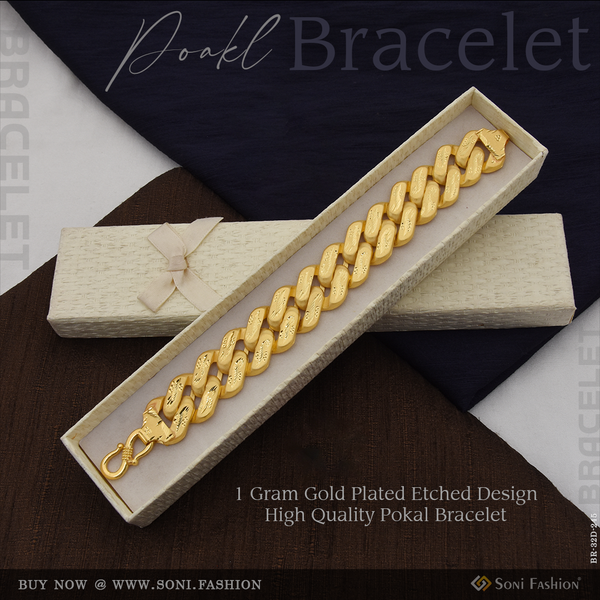 1 Gram Gold Plated Etched Design High-Quality Pokal Bracelet for Men - Style D245