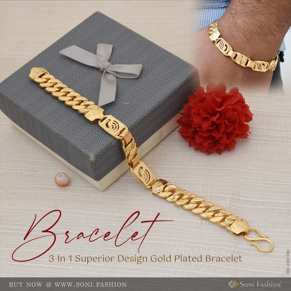 3 In 1 Superior Design Gold Plated Bracelet for Men - Style D266