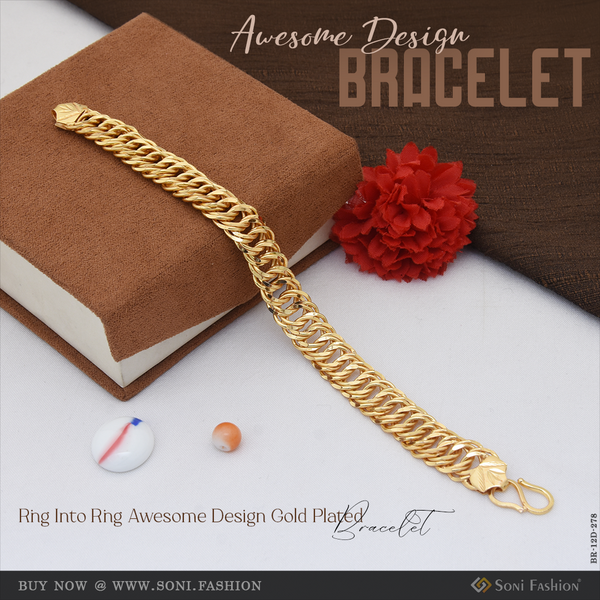 Ring Into Ring Awesome Design Gold Plated Bracelet for Men - Style D278