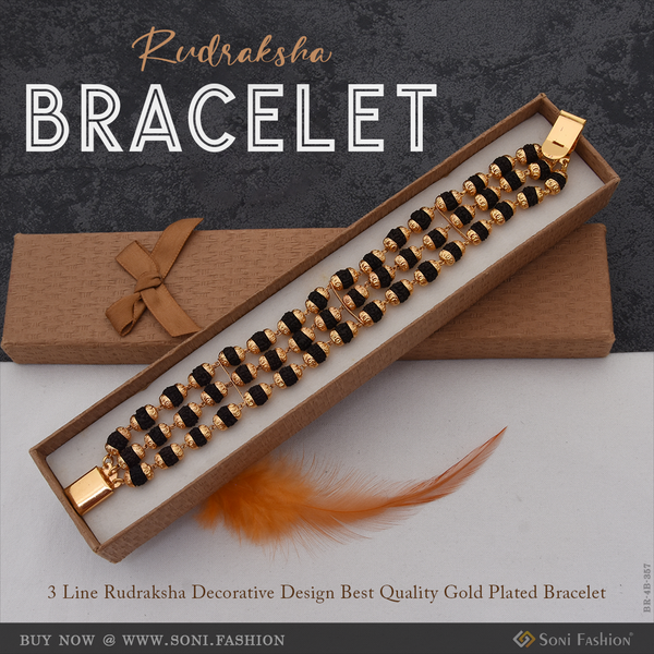 3 Line Rudraksha Decorative Design Best Quality Gold Plated Bracelet - Style B357
