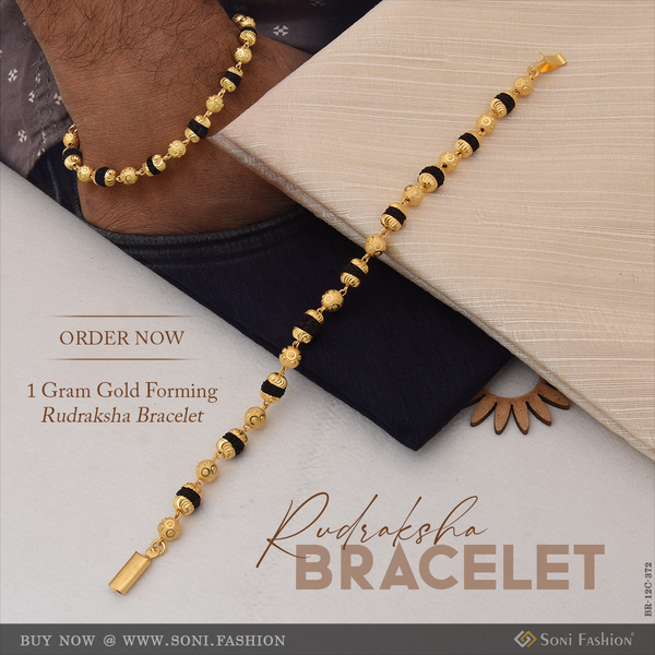 1 Gram Gold Forming Rudraksha Bracelet for Men - Style C372