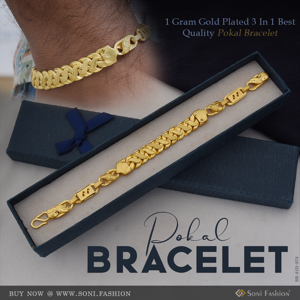1 Gram Gold Plated 3 In 1 Best Quality Pokal Bracelet for Men - Style D373