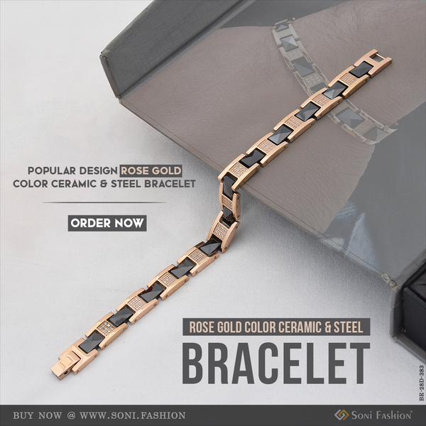 Popular Design Rose Gold Color Ceramic & Steel Bracelet for Men - Style D383