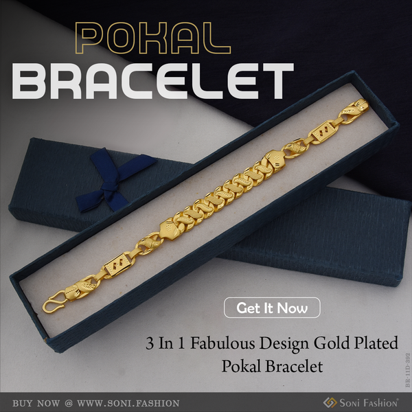 3 In 1 Fabulous Design Gold Plated Pokal Bracelet for Men - Style D392