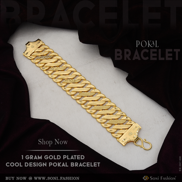 1 Gram Gold Plated Cool Design Superior Quality Pokal Bracelet For Men - Style C600