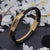 Stylish 2in1 Black Leather & Golden Strip Hand Band with Magnetic Lock - Style A643