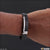Very Trending Stainless Steel Black Streep Belt Bracelet With Silver Lines - Style A706