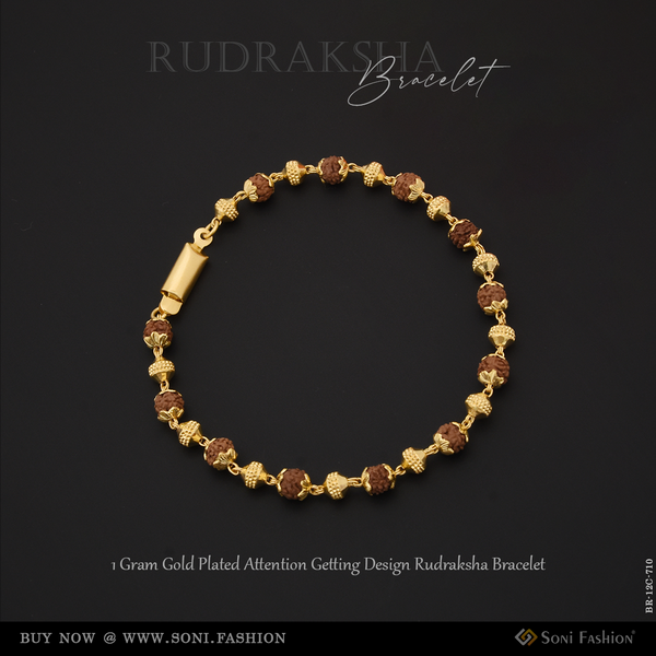 1 Gram Gold Plated Attention-Getting Design Rudraksha Bracelet for Men - Style C710
