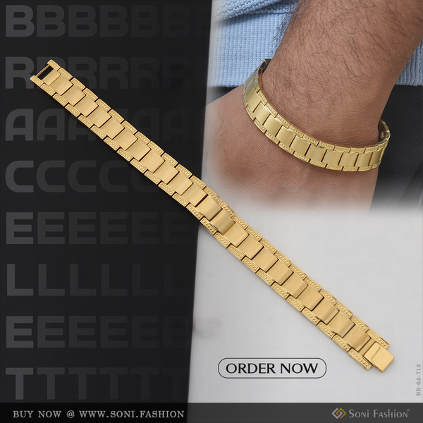 Stainless Steel Magnetic Dull Finish Golden Bracelet for Men - Style A713