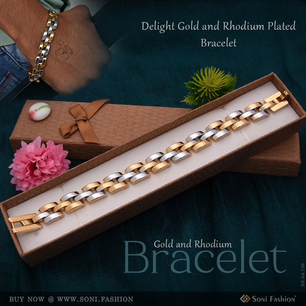 Delight Gold and Rhodium Plated Bracelet for Men - Style A739