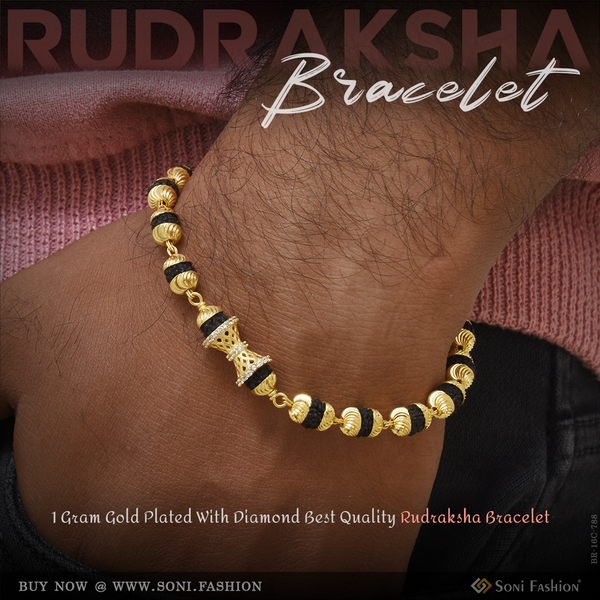 1 Gram Gold Plated With Diamond Best Quality Rudraksha Bracelet For Men - Style C788