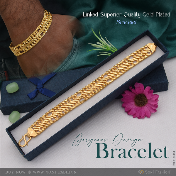 Linked Superior Quality Gorgeous Design Gold Plated Bracelet for Men - Style C818