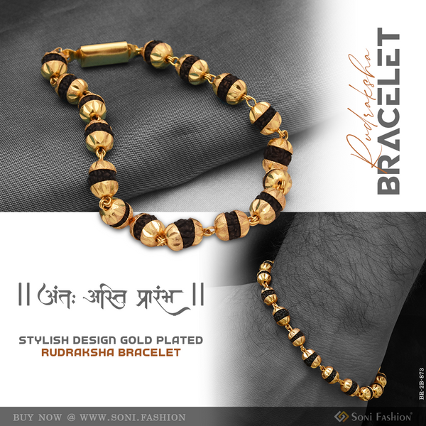 Stylish Design Best Quality Gold Plated Rudraksha Bracelet for Men - Style B873