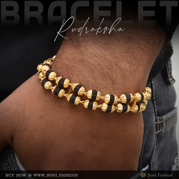 1 Gram Gold Forming 2 Line Rudraksha Bracelet for Men - Style B939