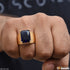 Blue Stone With Diamond Antique Design Gold Plated Ring For Men - Style A190