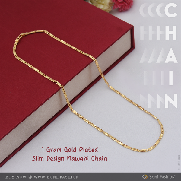 1 Gram Gold Plated Slim Design Nawabi Chain for Men - Style E022