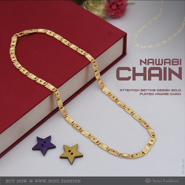 Attention-Getting Design Gold Plated Nawabi Chain for Men - Style E145