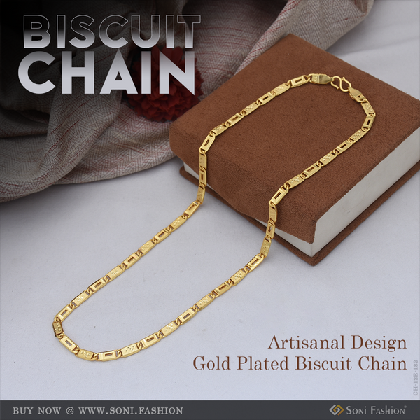 Artisanal Design Gold Plated Biscuit Chain for Men - Style E182
