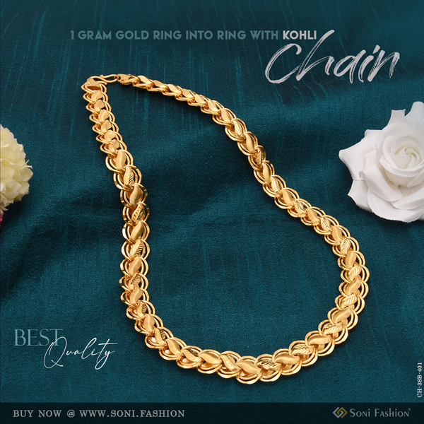 1 Gram Gold - Ring Into Ring With Kohli Best Quality Gold Plated Chain - Style B401