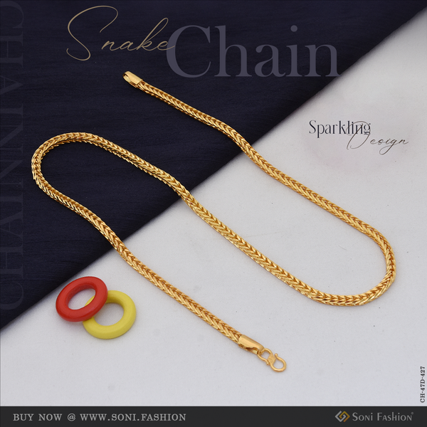 1 Gram Gold Plated Sparkling Design Snake Chain for Men - Style D427