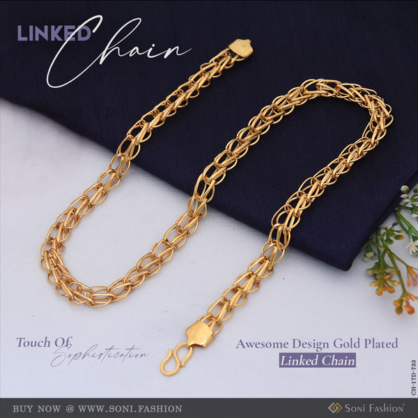 Awesome Design Gold Plated Linked Chain for Men - Style D733