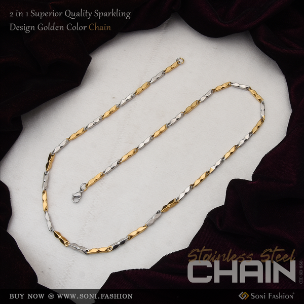 2 in 1 Superior Quality Sparkling Design Golden Color Chain for Men - Style B850
