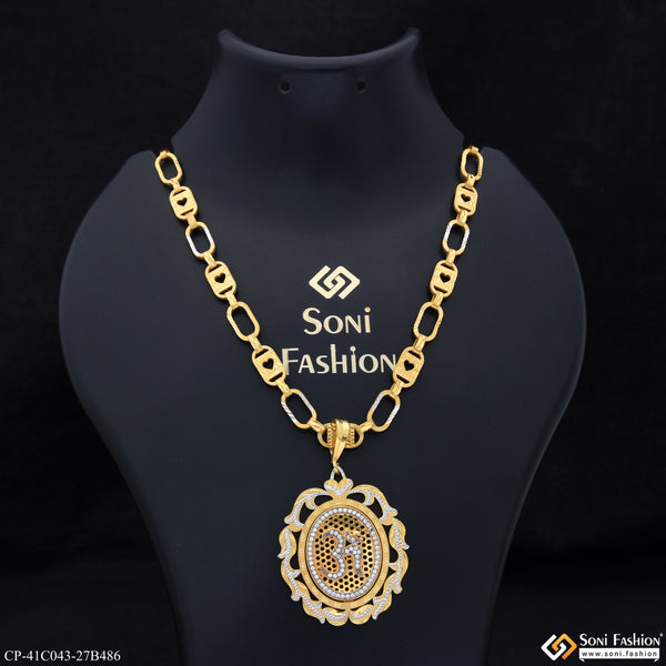 1 Gram Gold Plated Om Trending Design Pendant With Chain for Men (CP-C043-B486)
