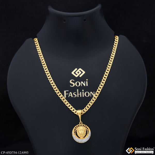 1 Gram Gold Plated Lion Pendant With Chain for Men (CP-D754-A993)