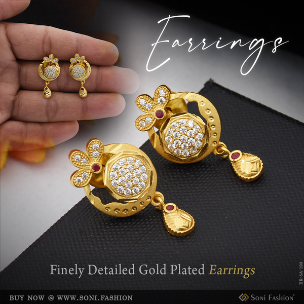 Finely Detailed Gold Plated Earrings for Ladies - Style A193