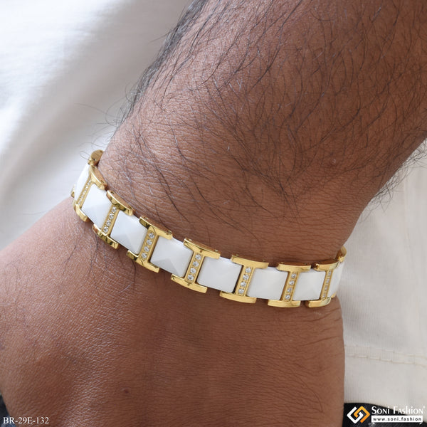 Fabulous Design White & Golden Color Ceramic Bracelet for Men - Style E132