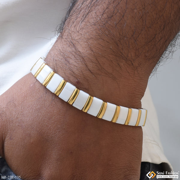 Funky Design White & Golden Color Ceramic Bracelet for Men - Style E135