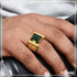 Green Stone With Diamond Antique Design Gold Plated Ring For Men - Style A830