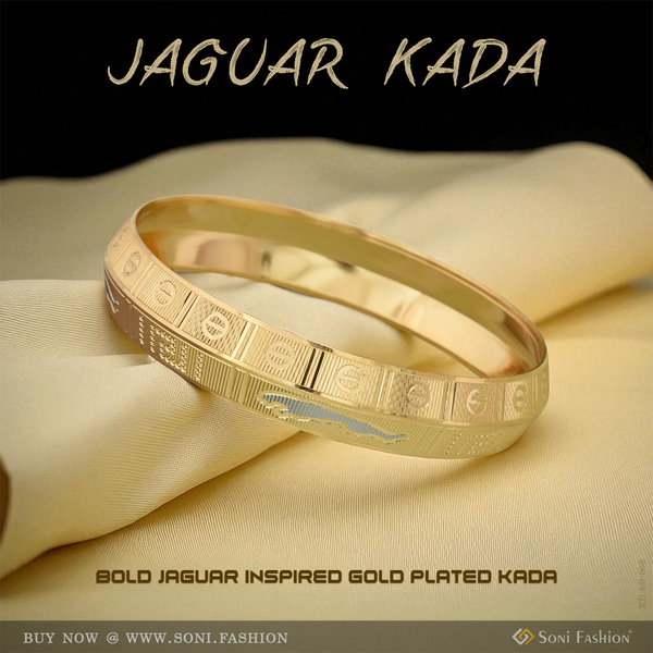 Jaguar Decorative Design Best Quality Gold Plated Punjabi Kada for Men - Style B066