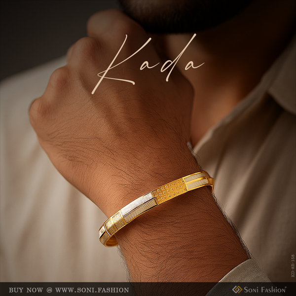 Dual Tone Prominent Design Gold Plated Punjabi Kada for Men - Style B158