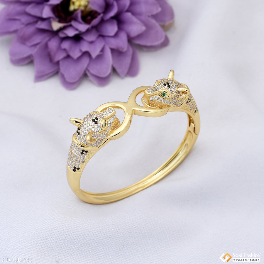 Jaguar with Diamond Sophisticated Design Gold Plated Kada for Men - Style B242
