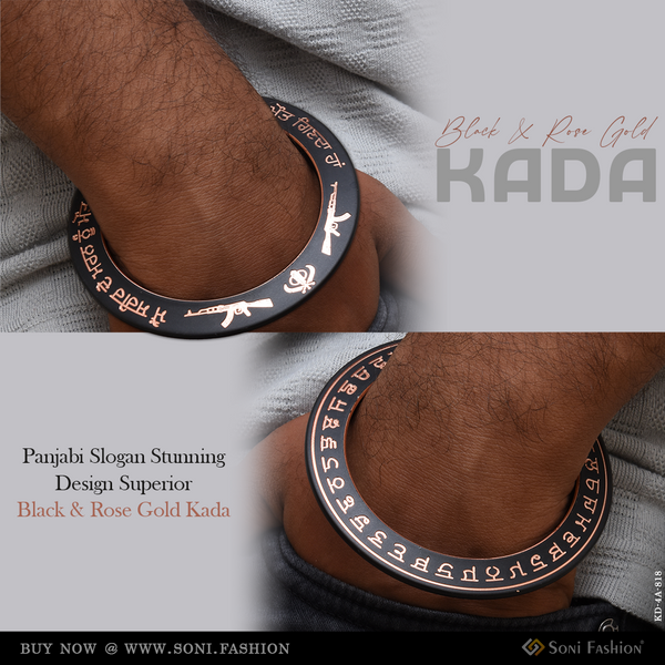 Panjabi Slogan Stunning Design Superior Quality Black & Rose Gold Kada - Style A818