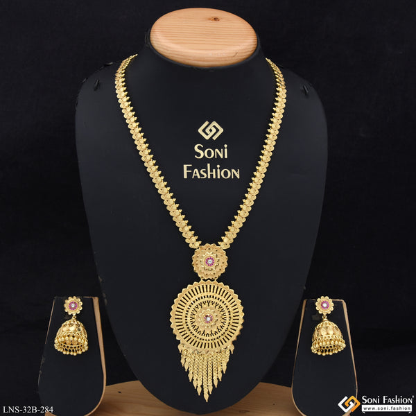 1 Gram Gold Plated Glittering Design Necklace Set for Women - Style B284
